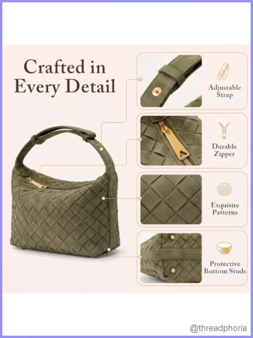 Caitina Hand-Woven Faux Suede Hobo Bag Vegan Leather Shoulder Purse